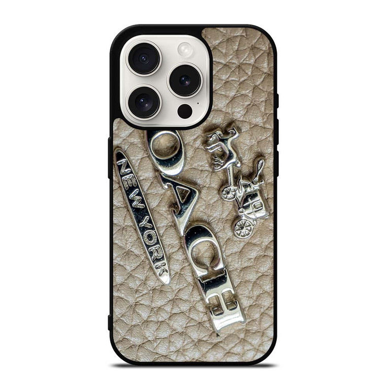 COACH NEW YORK LOGO ON LEATHER iPhone 15 Pro Case Cover