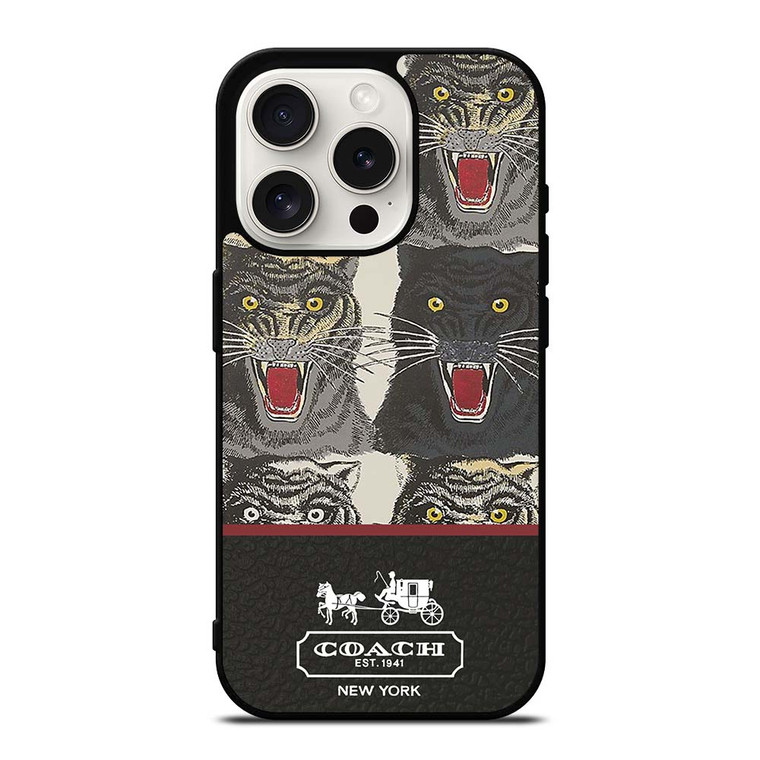 COACH NEW YORK TIGER FACE PATTERN iPhone 15 Pro Case Cover