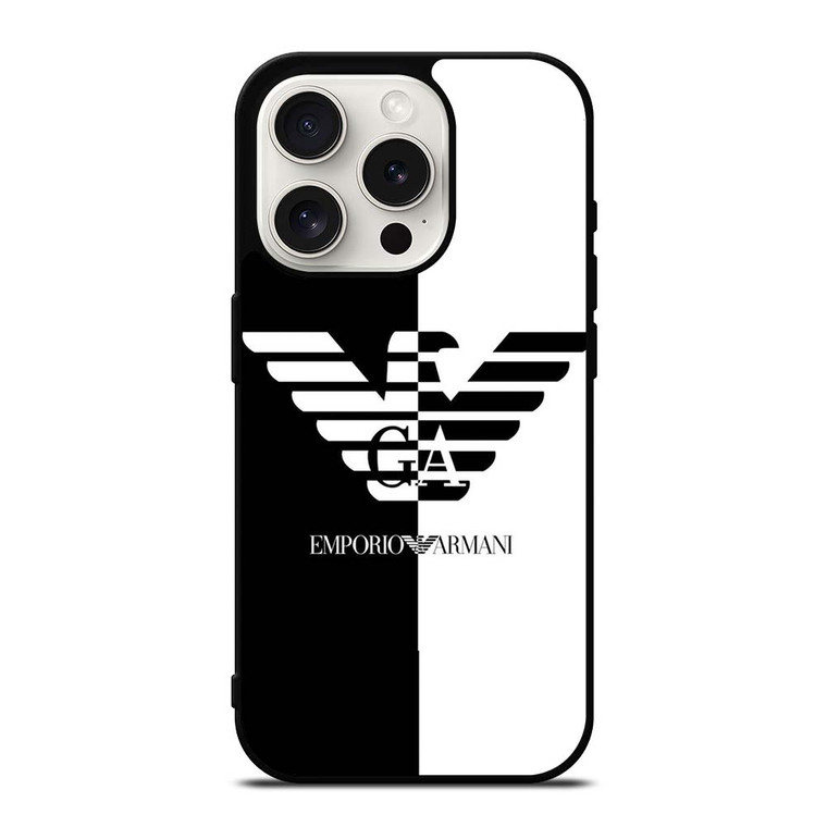 EMPORIO ARMANI WHITE BLACK iPhone 15 Pro Case Cover