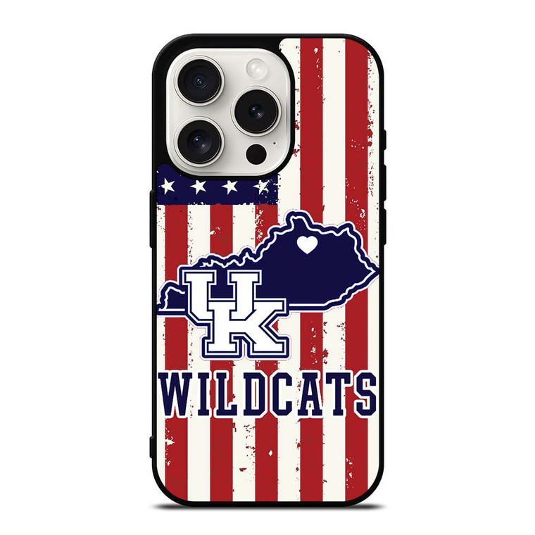 KENTUCKY WILDCATS AMERICAN FLAG iPhone 15 Pro Case Cover