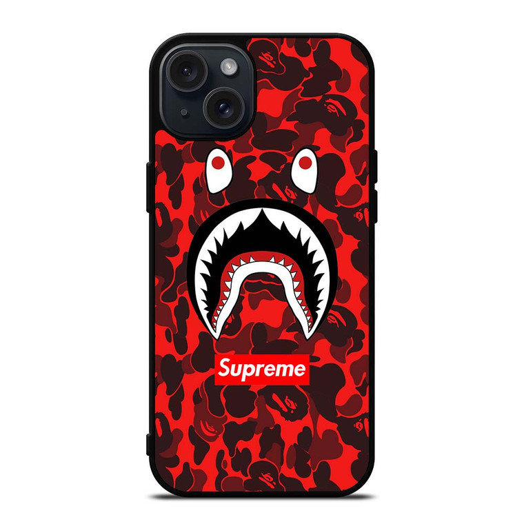 BAPE SHARK SUPREME CAMO RED iPhone 15 Plus Case Cover
