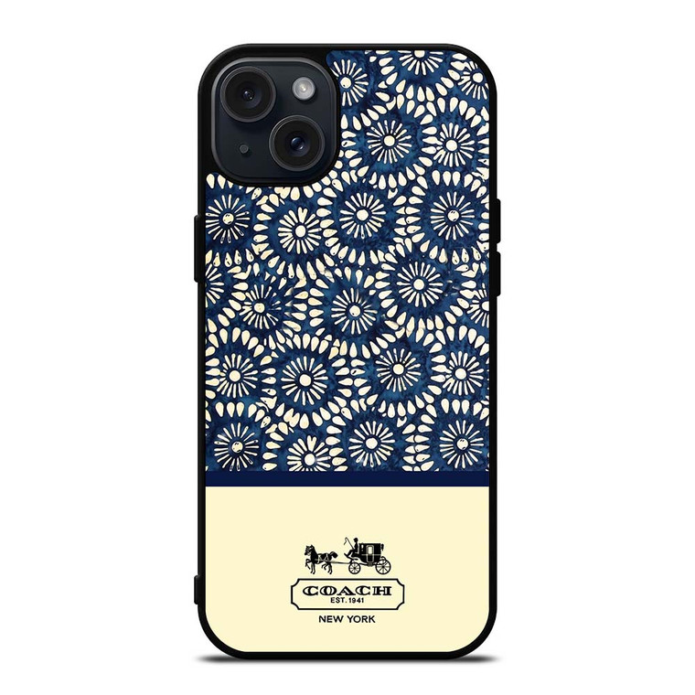 COACH NEW YORK BLUE FLORAL BATIK iPhone 15 Plus Case Cover