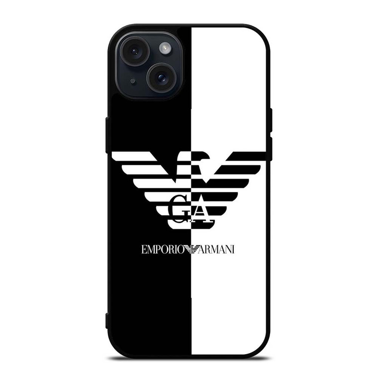 EMPORIO ARMANI WHITE BLACK iPhone 15 Plus Case Cover