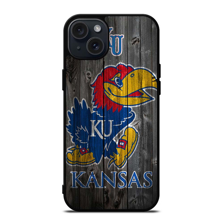 KANSAS JAYHAWKS WOODEN LOGO iPhone 15 Plus Case Cover