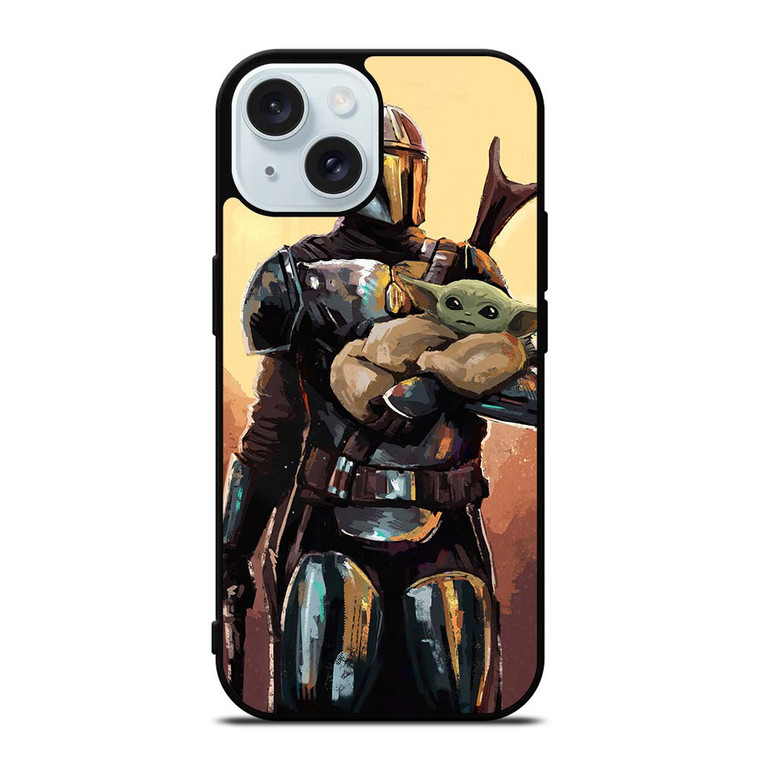 BABY YODA AND THE MANDALORIAN STAR WARS ART iPhone 15 Case Cover