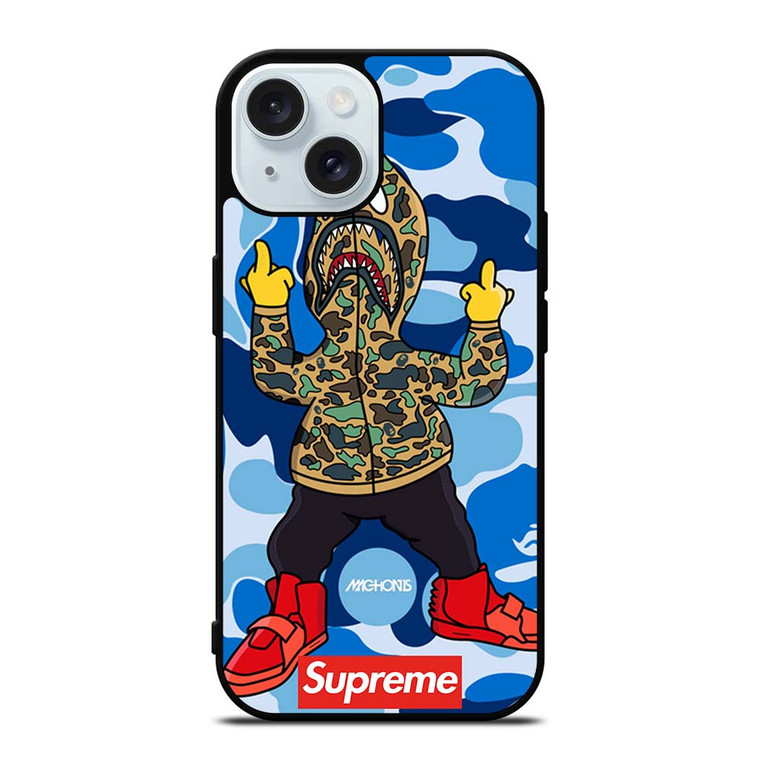 BATHING APE SUPREME SHARK CAMO iPhone 15 Case Cover