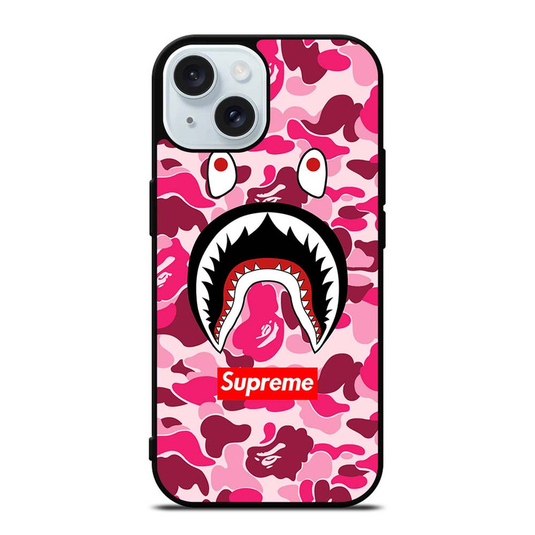CAMO BATHING APE SUPREME PINK iPhone 15 Case Cover