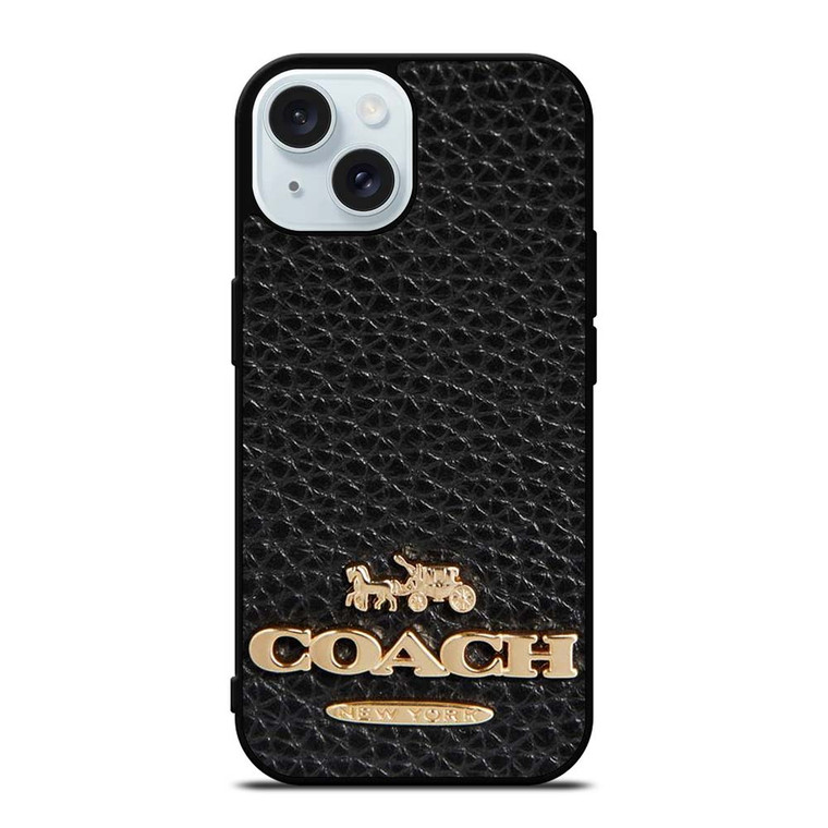 COACH NEW YORK BLACK LEATHER 2 iPhone 15 Case Cover