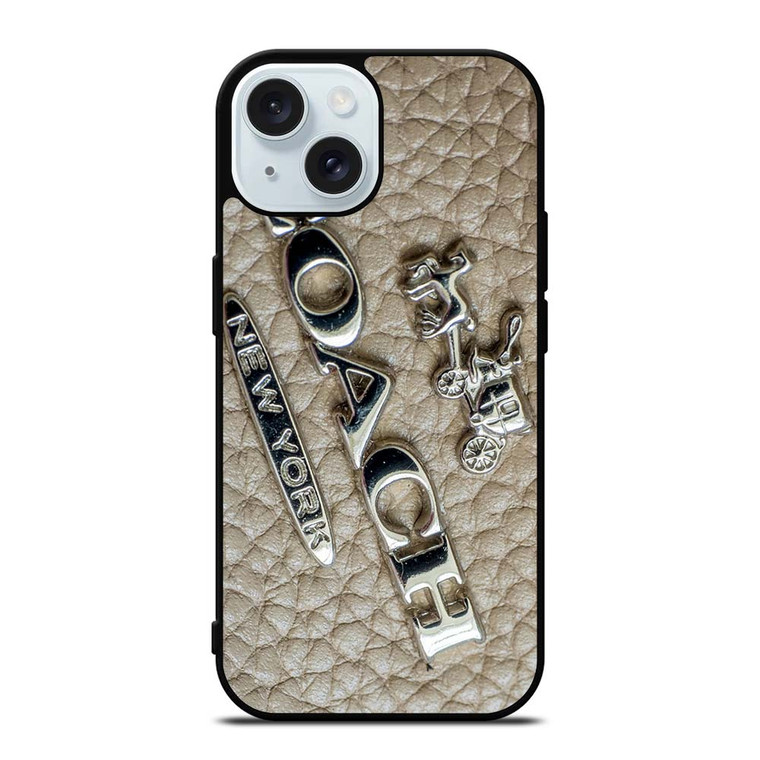 COACH NEW YORK LOGO ON LEATHER iPhone 15 Case Cover