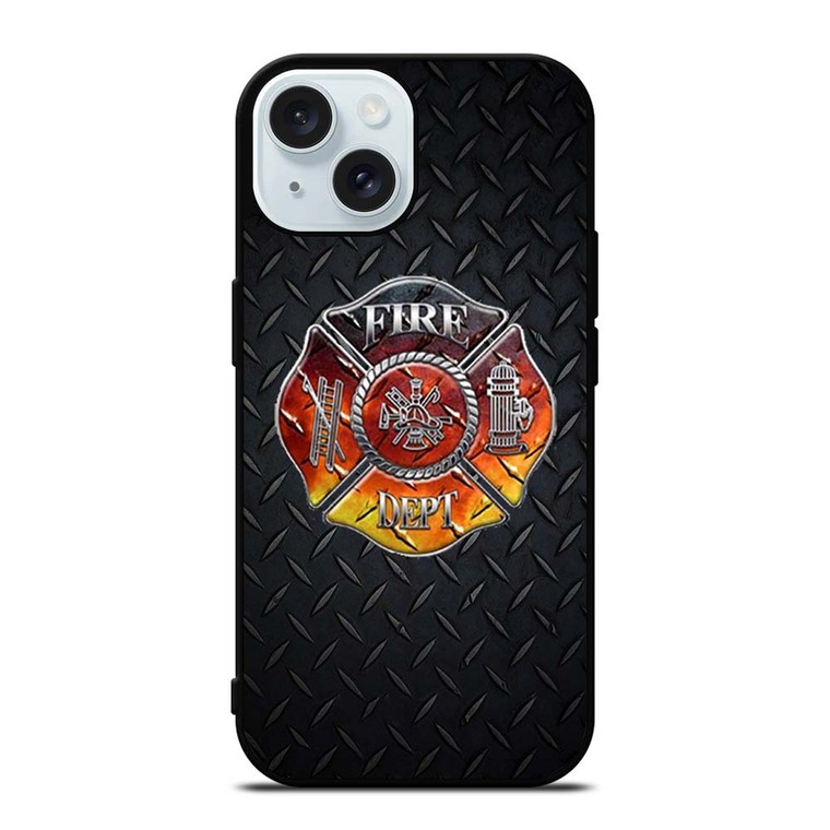 FIREFIGHTER FIREMAN METAL LOGO iPhone 15 Case Cover