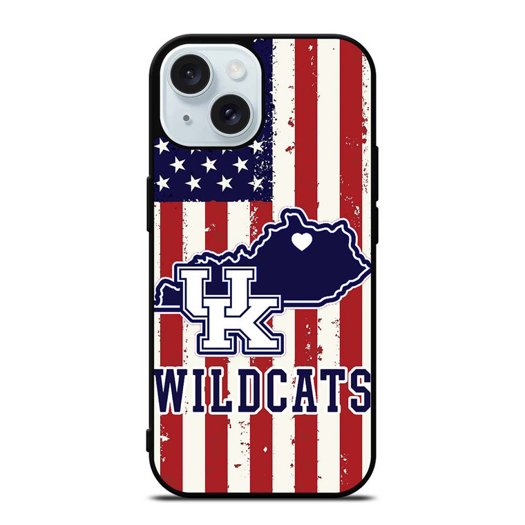 KENTUCKY WILDCATS AMERICAN FLAG iPhone 15 Case Cover