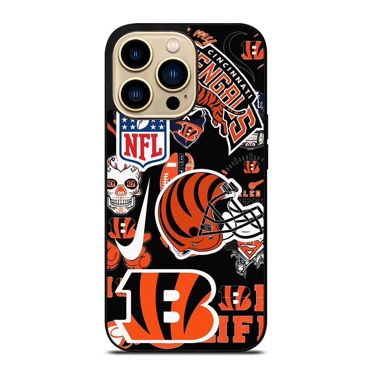 CINCINNATI BENGALS NFL STICKER BOMB iPhone 14 Pro Max Case Cover