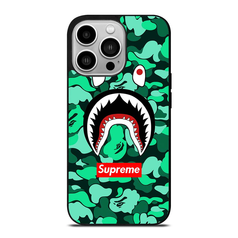 CAMO BATHING APE SUPREME GREEN iPhone 14 Pro Case Cover