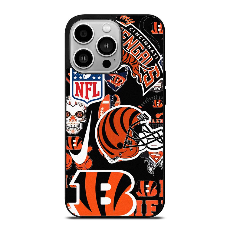 CINCINNATI BENGALS NFL STICKER BOMB iPhone 14 Pro Case Cover