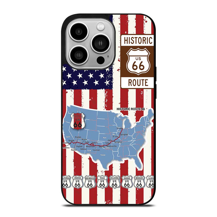 HISTORICAL ROUTE 66 USA FLAG iPhone 14 Pro Case Cover
