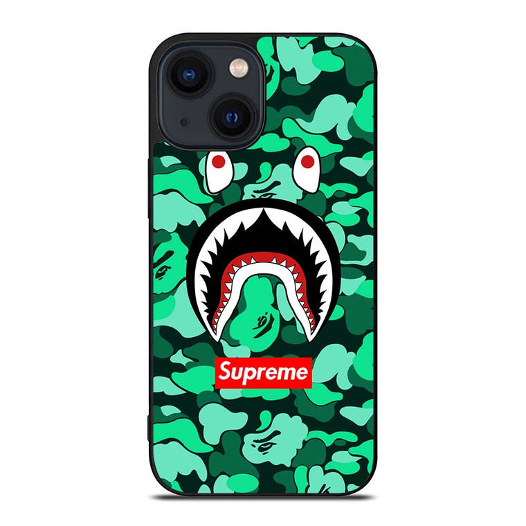 CAMO BATHING APE SUPREME GREEN iPhone 14 Plus Case Cover