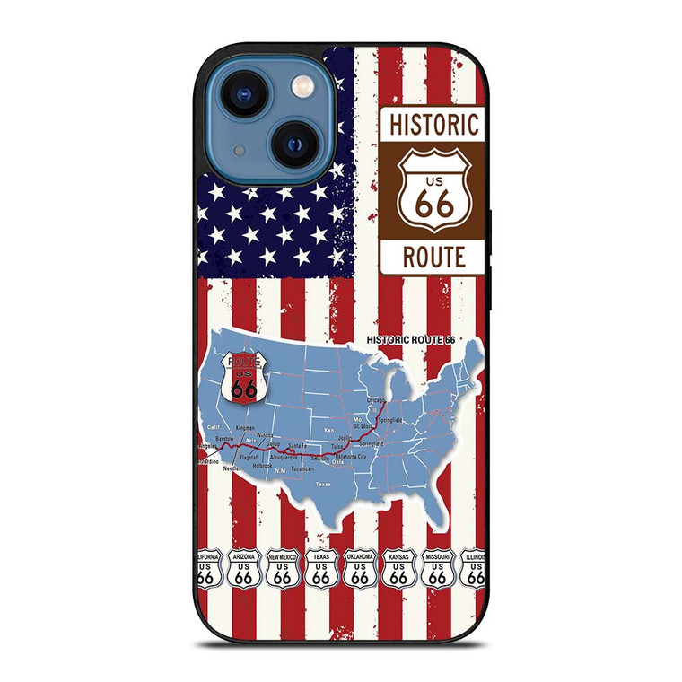HISTORICAL ROUTE 66 USA FLAG iPhone 14 Case Cover