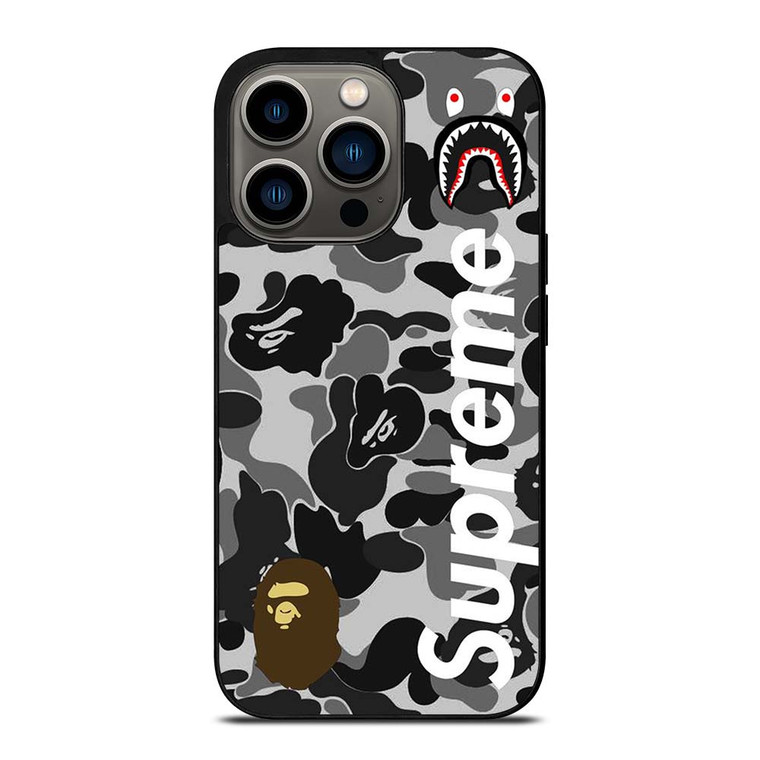 BAPE CAMO SHARK LOGO X SUPREME iPhone 13 Pro Case Cover