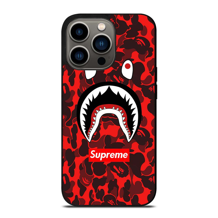 BAPE SHARK SUPREME CAMO RED iPhone 13 Pro Case Cover