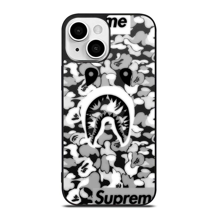 BAPE SHARK LOGO SUPREME BLACK WHITE iPhone 13 Mini Case Cover BAPE SHARK LOGO SUPREME BLACK WHITE iPhone 13 Mini Case Cover