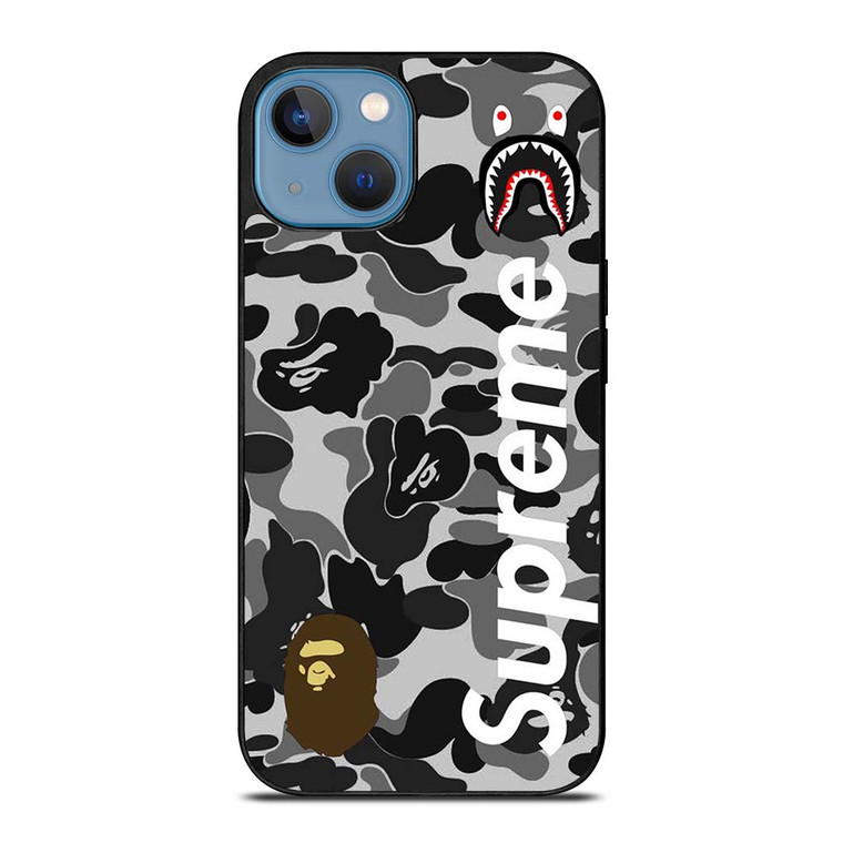 BAPE CAMO SHARK LOGO X SUPREME iPhone 13 Case Cover