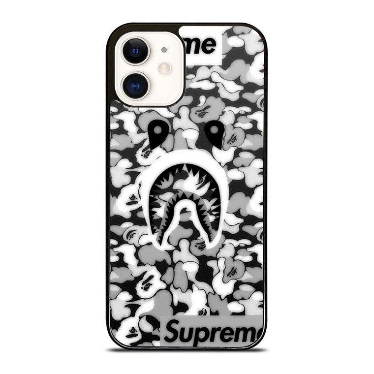 BAPE SHARK LOGO SUPREME BLACK WHITE iPhone 12 Case Cover