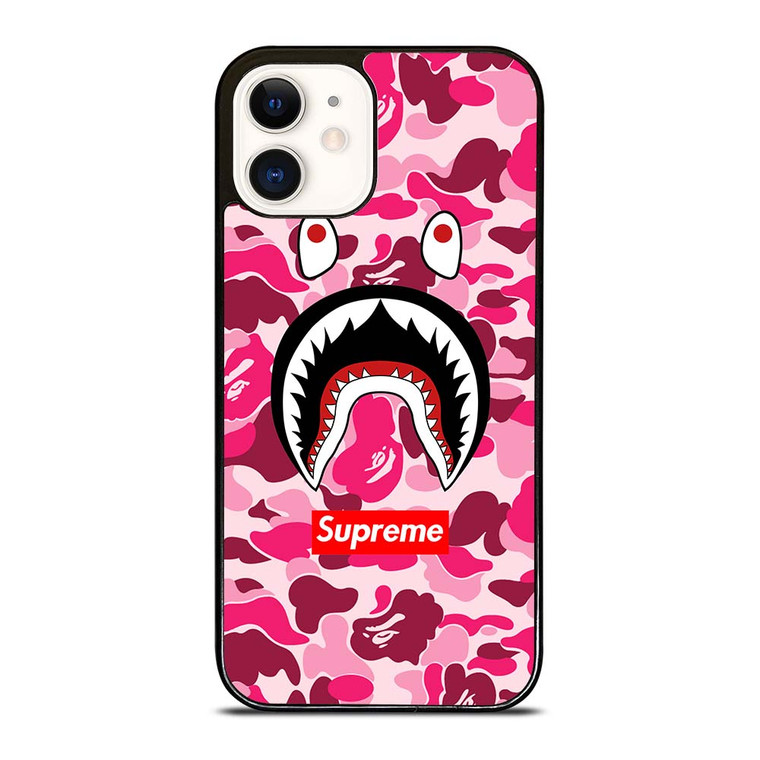 CAMO BATHING APE SUPREME PINK iPhone 12 Case Cover