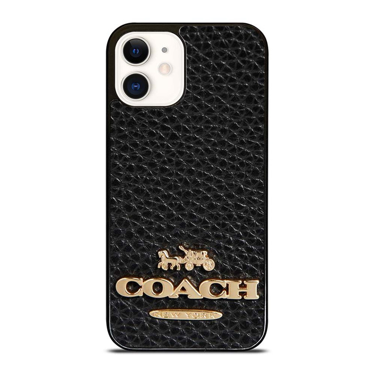 COACH NEW YORK BLACK LEATHER 2 iPhone 12 Case Cover