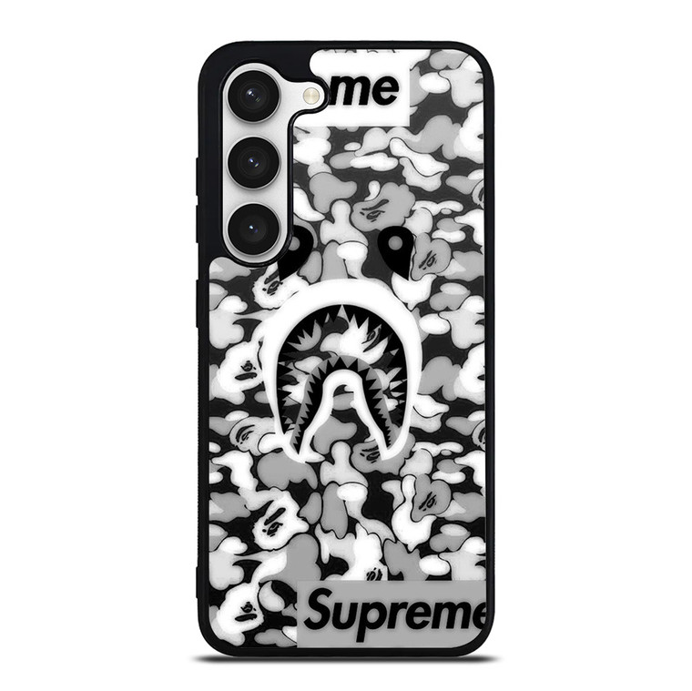 BAPE SHARK LOGO SUPREME BLACK WHITE Samsung Galaxy S23 Case Cover