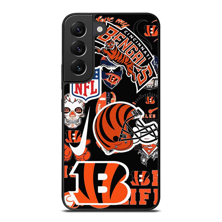 CINCINNATI BENGALS NFL STICKER BOMB Samsung Galaxy S22 Plus Case Cover