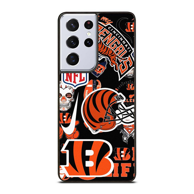 CINCINNATI BENGALS NFL STICKER BOMB Samsung Galaxy S21 Ultra Case Cover