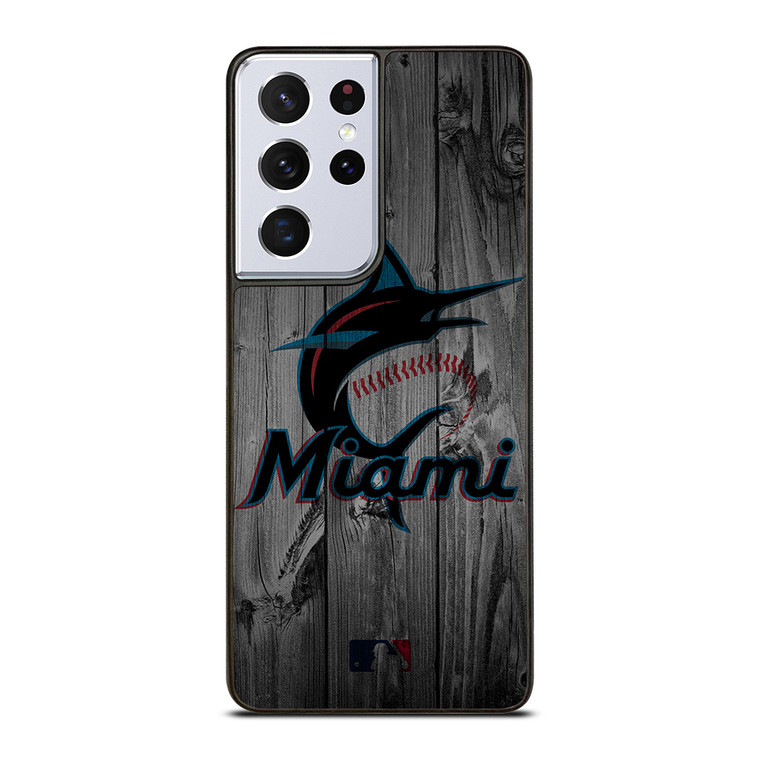 MIAMI MARLINS BASEBALL MLB WOOD LOGO Samsung Galaxy S21 Ultra Case Cover