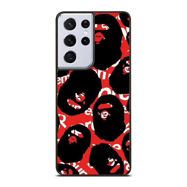 SUPREME X BAPE A BATHING APE Samsung Galaxy S21 Ultra Case Cover SUPREME X BAPE A BATHING APE Samsung Galaxy S21 Ultra Case Cover