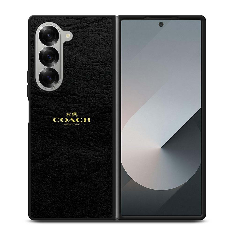 COACH NEW YORK BLACK LEATHER Samsung Galaxy Z Fold 6 Case Cover
