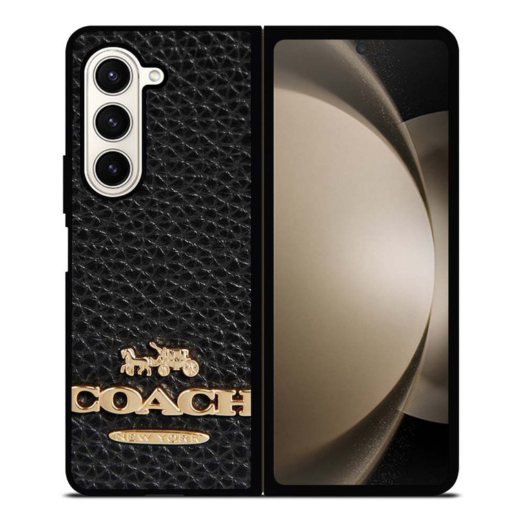 COACH NEW YORK BLACK LEATHER 2 Samsung Galaxy Z Fold 5 Case Cover