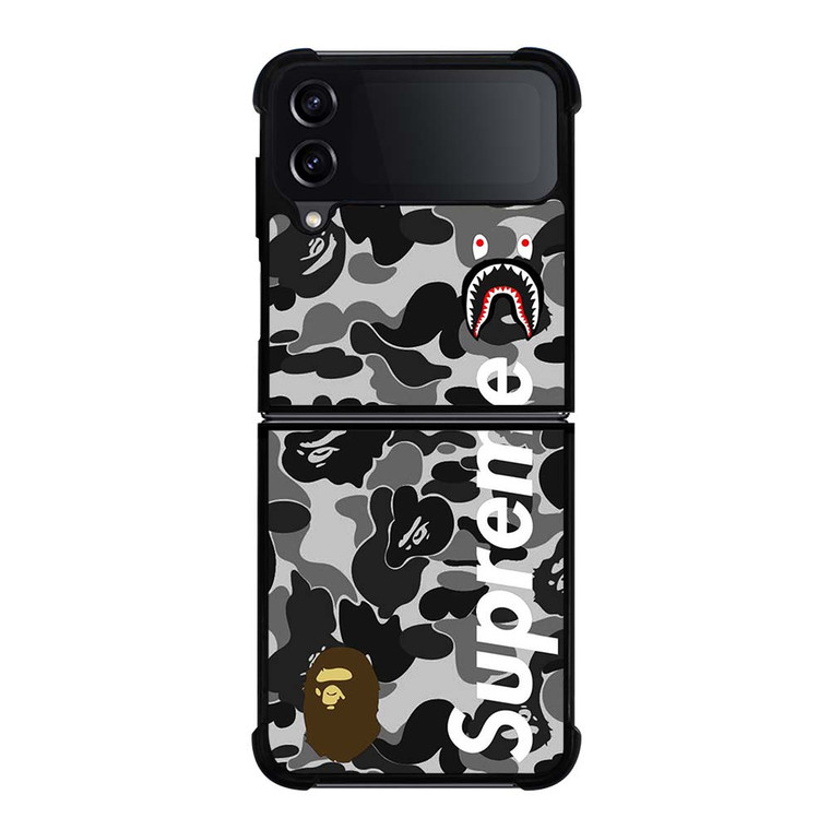 BAPE CAMO SHARK LOGO X SUPREME Samsung Galaxy Z Flip 4 Case Cover