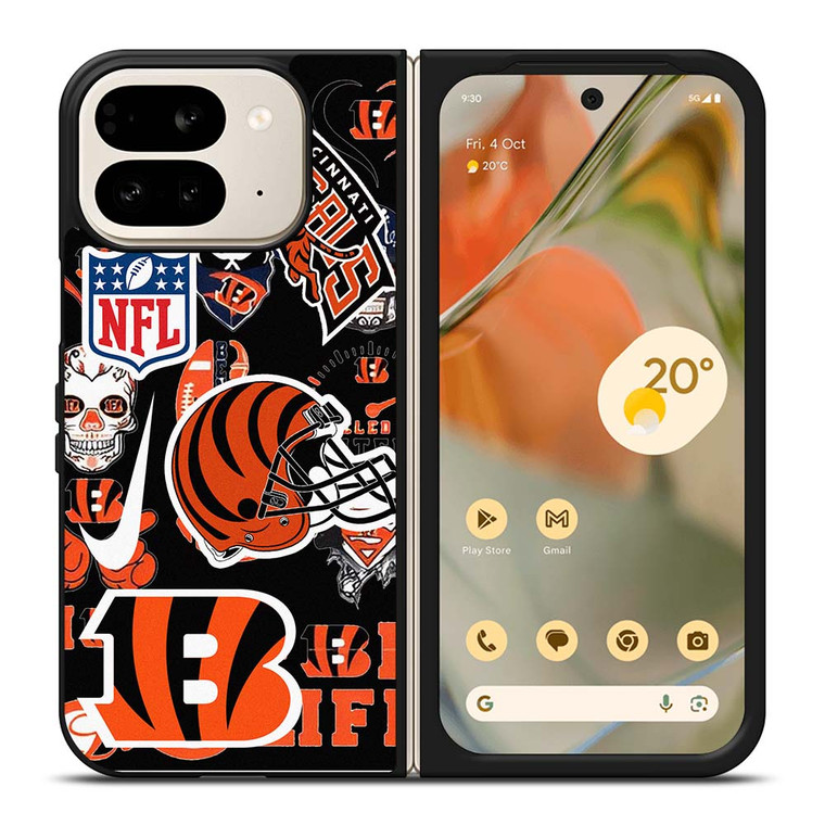 CINCINNATI BENGALS NFL STICKER BOMB Google Pixel 9 Pro Fold Case Cover