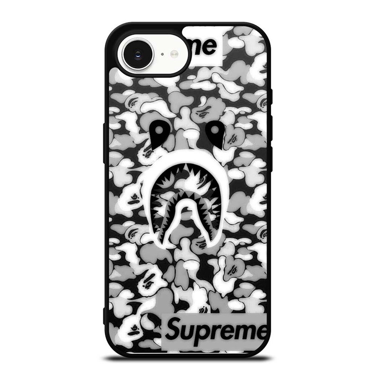 BAPE SHARK LOGO SUPREME BLACK WHITE iPhone 16e Case Cover