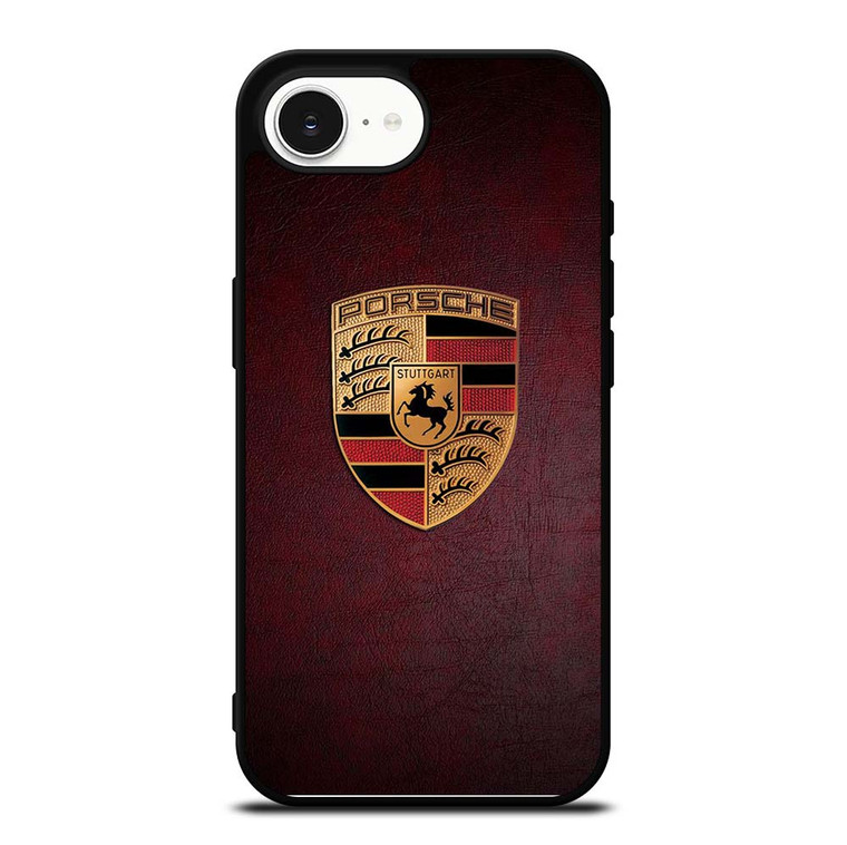PORSCHE CAR LOGO ON RED LEATHER iPhone 16e Case Cover
