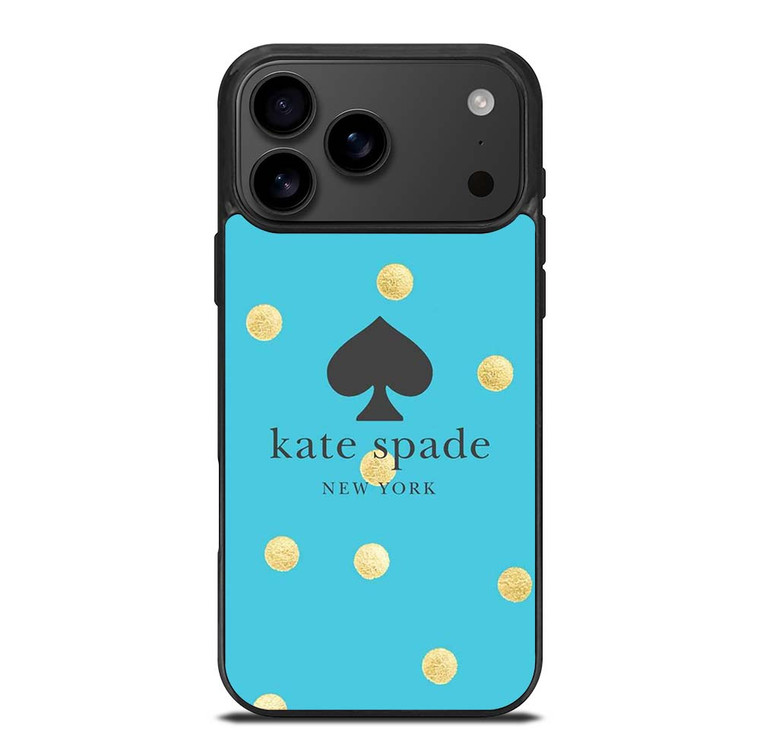 KATE SPADE NEW YORK LOGO BLUE GOLDEN POLKADOTS iPhone 17 Pro Max Case Cover