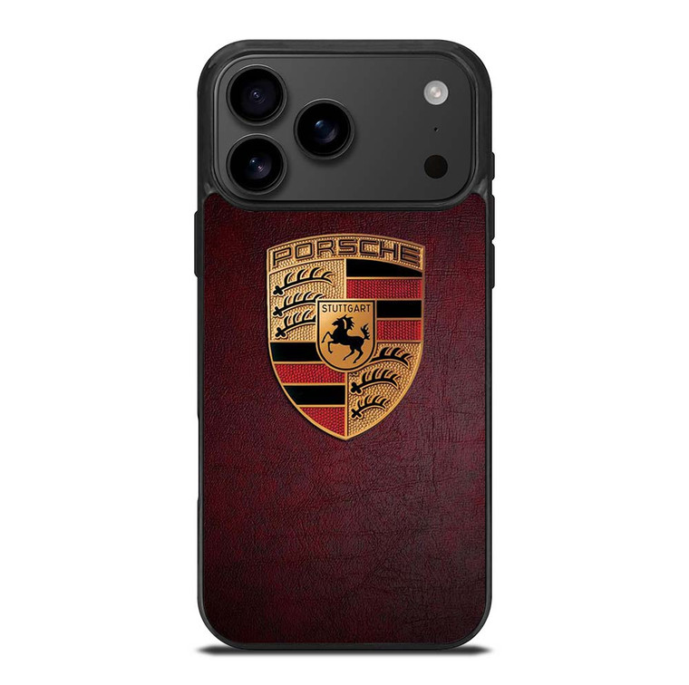 PORSCHE CAR LOGO ON RED LEATHER iPhone 17 Pro Max Case Cover