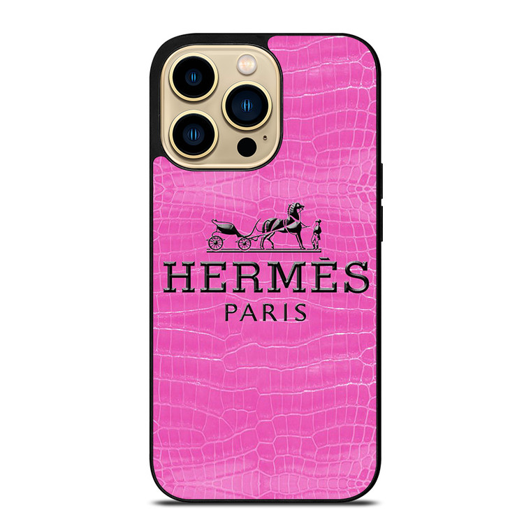 HERMES PARIS PINK LEATHER iPhone 14 Pro Max Case Cover
