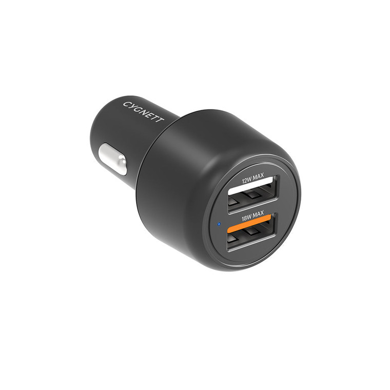 30W Dual Cig Port Charger USB-A  Black