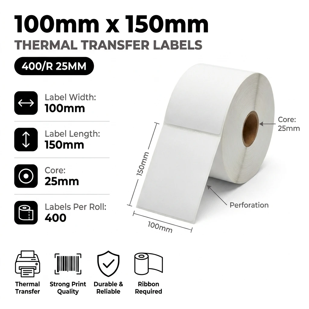 Transfer Area Label 100x150mm (4x6) Thermal Transfer Labels 400/Roll