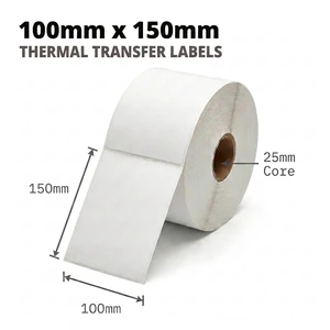 White 100mm x 150mm (4x6) thermal transfer label roll on a 25mm core, 400 labels per roll, perforated
