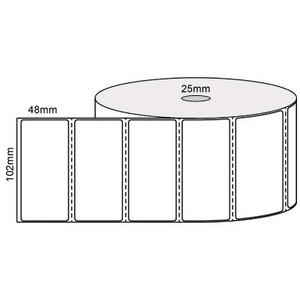 102mm (W) x 48mm (L) Thermal Transfer Perforated Labels, 25mm core, (1000/roll) 102mm (W) x 48mm (L) Thermal Transfer Perforated Labels, 25mm core, (1000/roll)