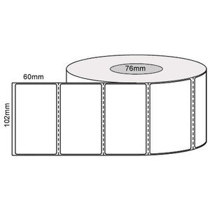 102mm (W) x 60mm (L) Thermal Transfer Perforated Labels, 76mm core, (2000/roll) 102mm (W) x 60mm (L) Thermal Transfer Perforated Labels, 76mm core, (2000/roll)
