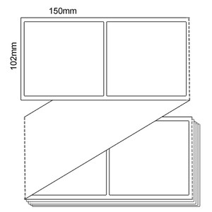 White 102mm x 150mm (4x6) direct thermal label roll on a Fanfolded core, perforated