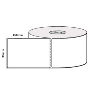 95mm x 150mm direct thermal label roll dimensions diagram, 25mm core