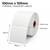 White 100mm x 100mm thermal transfer label roll on a 25mm core, 400 labels per roll, perforated